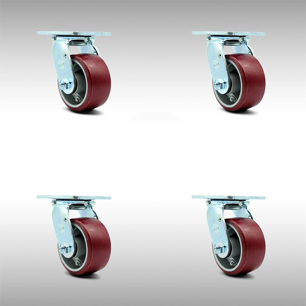 4 Inch SS Poly on Aluminum Swivel Caster Set with Roller Bearing and Swivel Lock